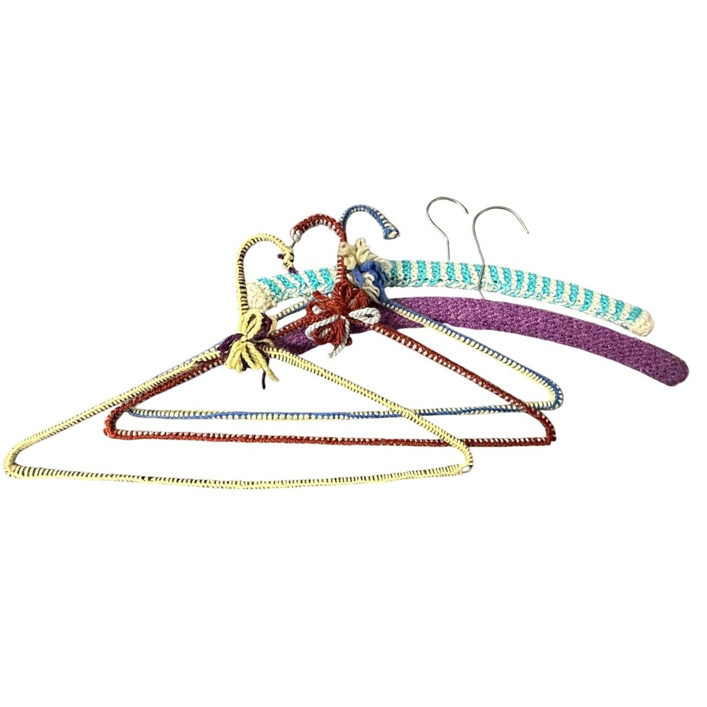 Vintage Crochet Knit Granny Clothes Hangers Set of 5 Retro Padded Wire Boho